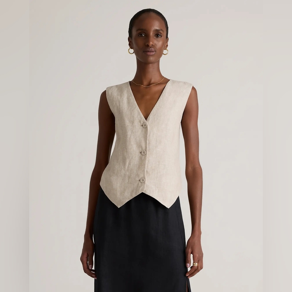 Quince 100% European Linen Button Down Vest In L - Picture 2 of 10